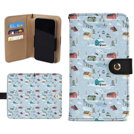 Christmas Village Phone Flip Case showcasing a charming winter design with card slots and a secure closure. Perfect for holiday spirit.