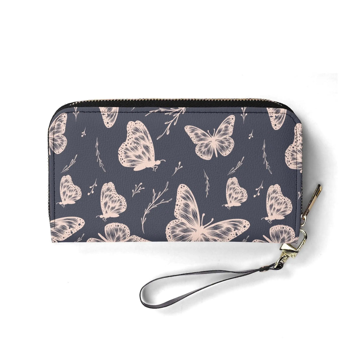 Whimsical butterfly wallet by Winks Design Studio, LLC featuring colorful butterfly illustrations and a compact wallet design.