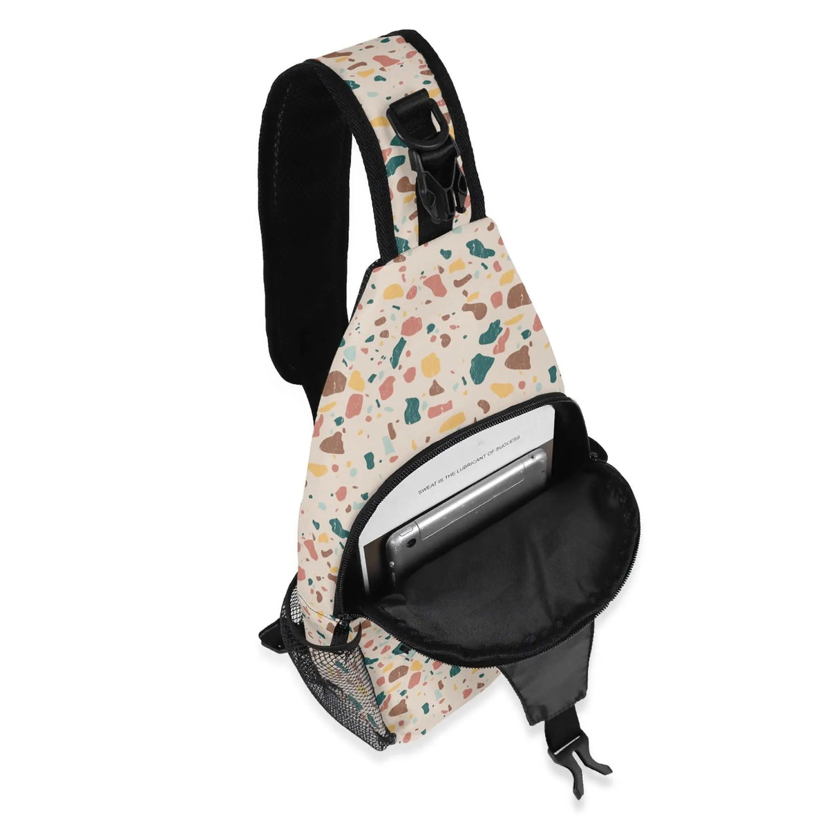 Winks Design Studio terrazzo pattern crossbody bag with adjustable strap and compact design, perfect for everyday use.