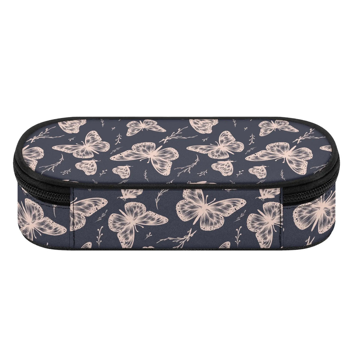 Whimsical Butterfly 3-layer pencil case by Winks Design Studio, LLC with colorful butterfly patterns and multiple compartments.