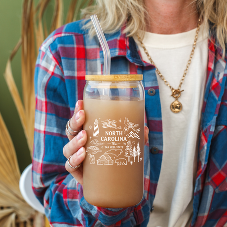 North Carolina State Clear Glass 20oz Can - Winks Design Studio,LLC