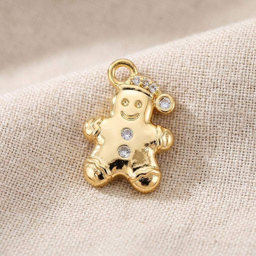 Gold Cubic Zirconia Gingerbread Man - Winks Design Studio,LLC
