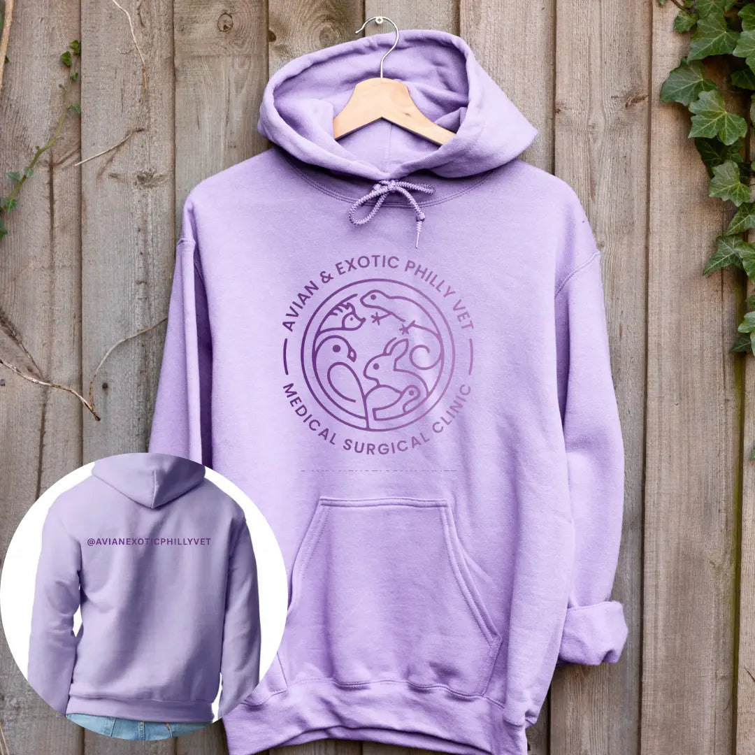 Winks Design Studio Avian Exotic Front Pouch Hoodie showing a colorful bird design on the front, comfortable casual wear.