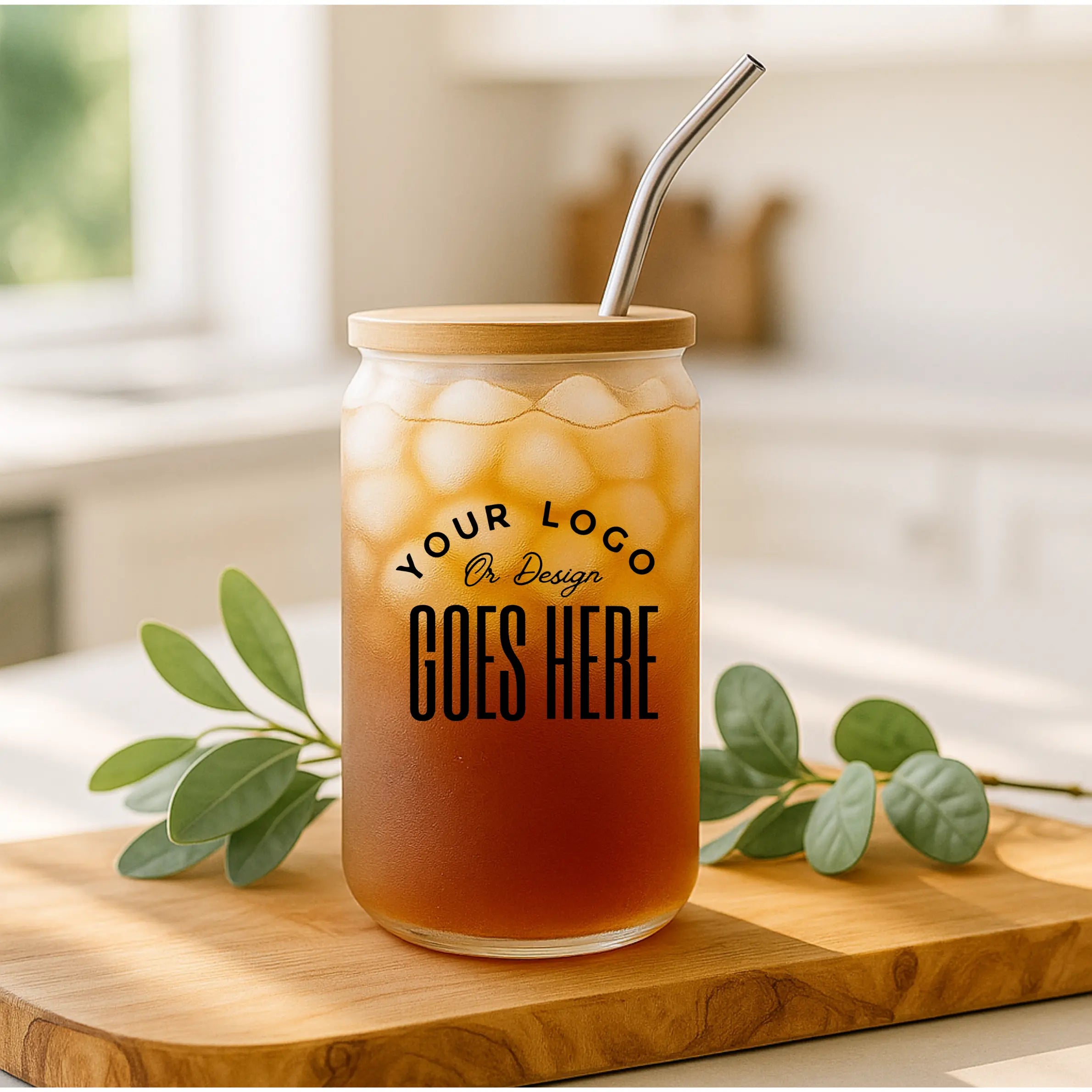 Custom 16oz frosted glass beer can from Winks Design Studio, LLC with a sleek, frosted finish and ergonomic shape.