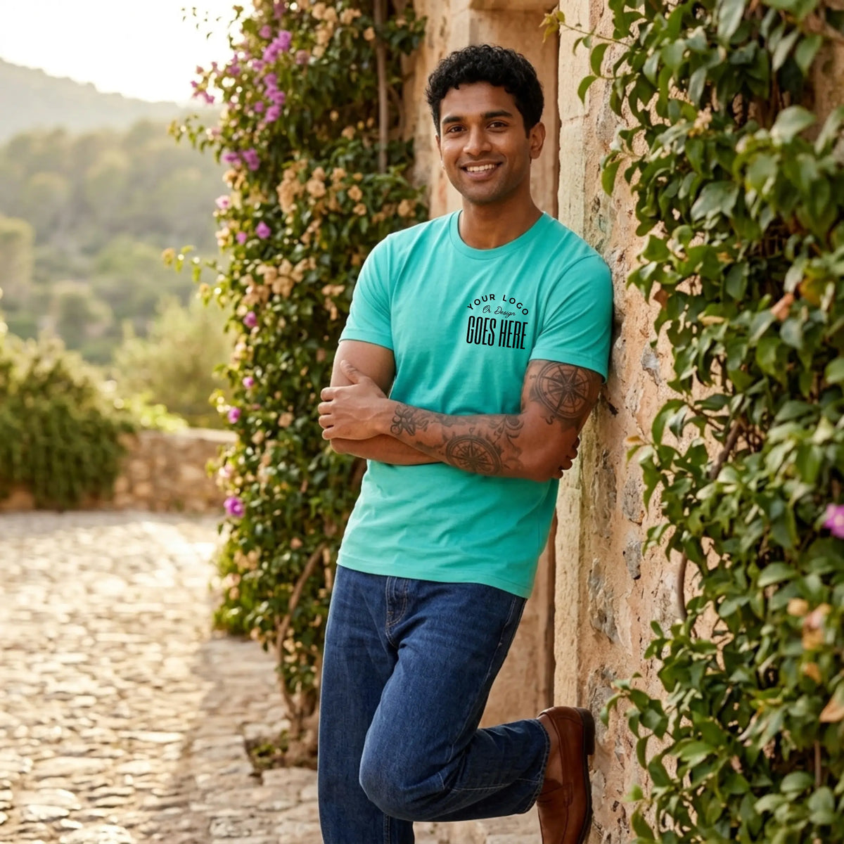 Custom Bella Canvas 3001 unisex jersey T-shirt with Winks Design Studio LLC branding, shown flat with smooth fabric and short sleeves.