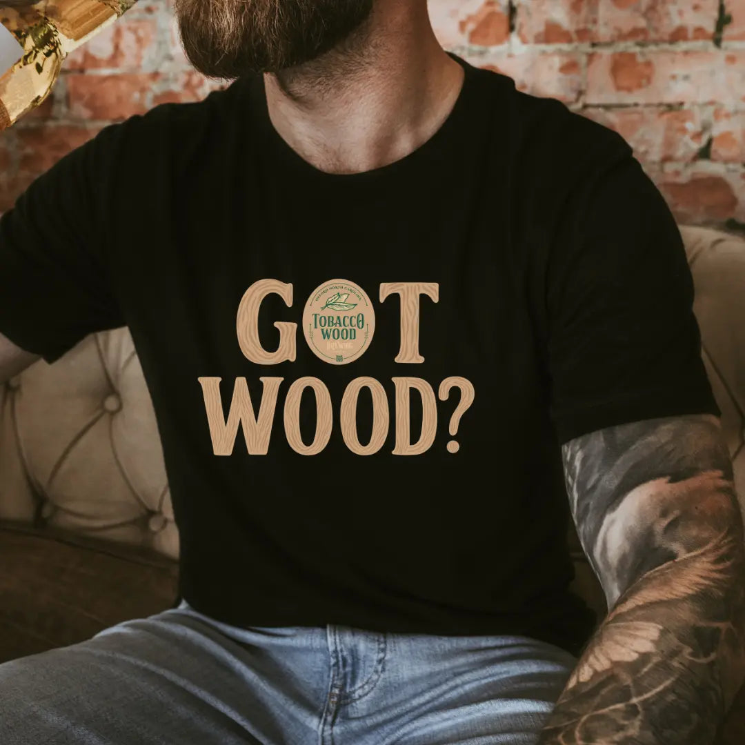 Winks Design Studio Tobacco Wood Brewing Got Wood T-shirt featuring a graphic design on a casual cotton tee