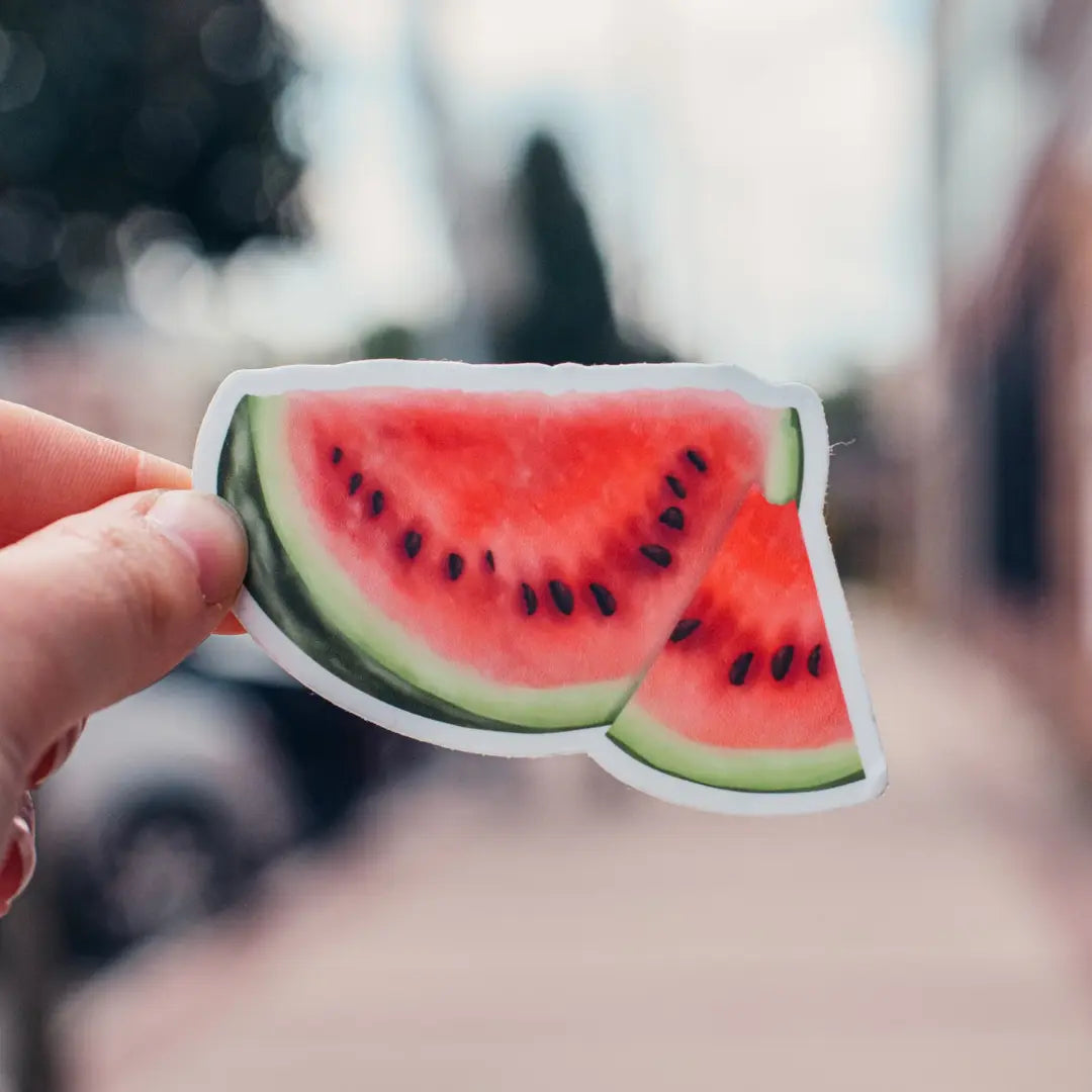 Watermelon slice fruit decal sticker by Winks Design Studio featuring a realistic, colorful watermelon slice design.