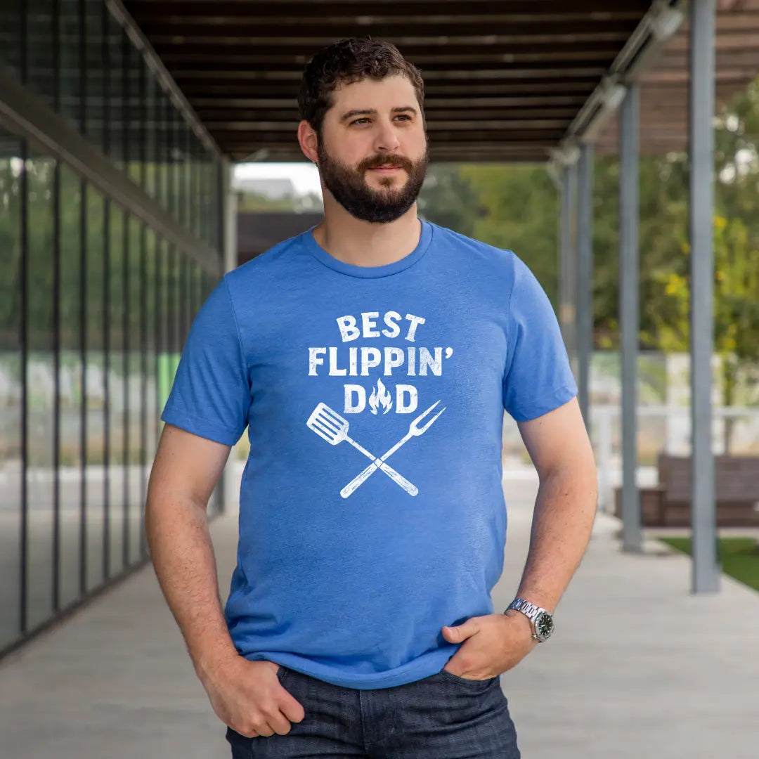 Black Best Flipping Dad T-shirt by Winks Design Studio, LLC featuring a casual fit and printed design on the front.