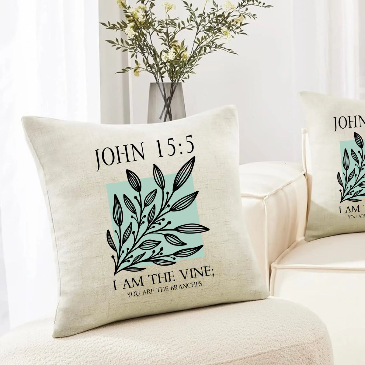Decorative pillow featuring John 15:5 &
