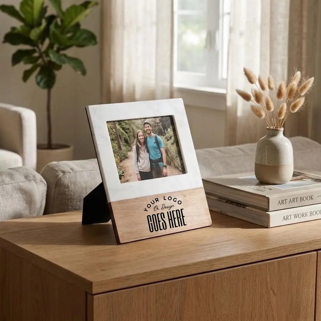 Engravable Marble and Acacia wood Picture Frame 5 x 7 Winks Design Studio,LLC