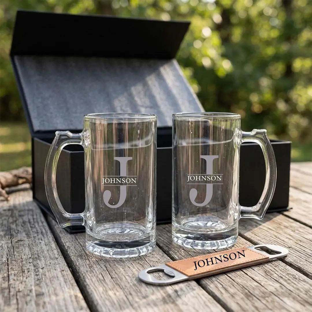 Personalized Beer Mug Gift Set with Bottle Opener Winks Design Studio,LLC