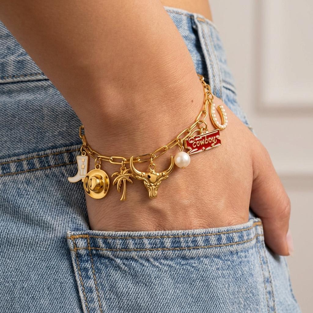 Vintage Rodeo Script Cowboy Charm by Winks Design Studio, LLC, featuring western enamel jewelry charm with cowboy theme.