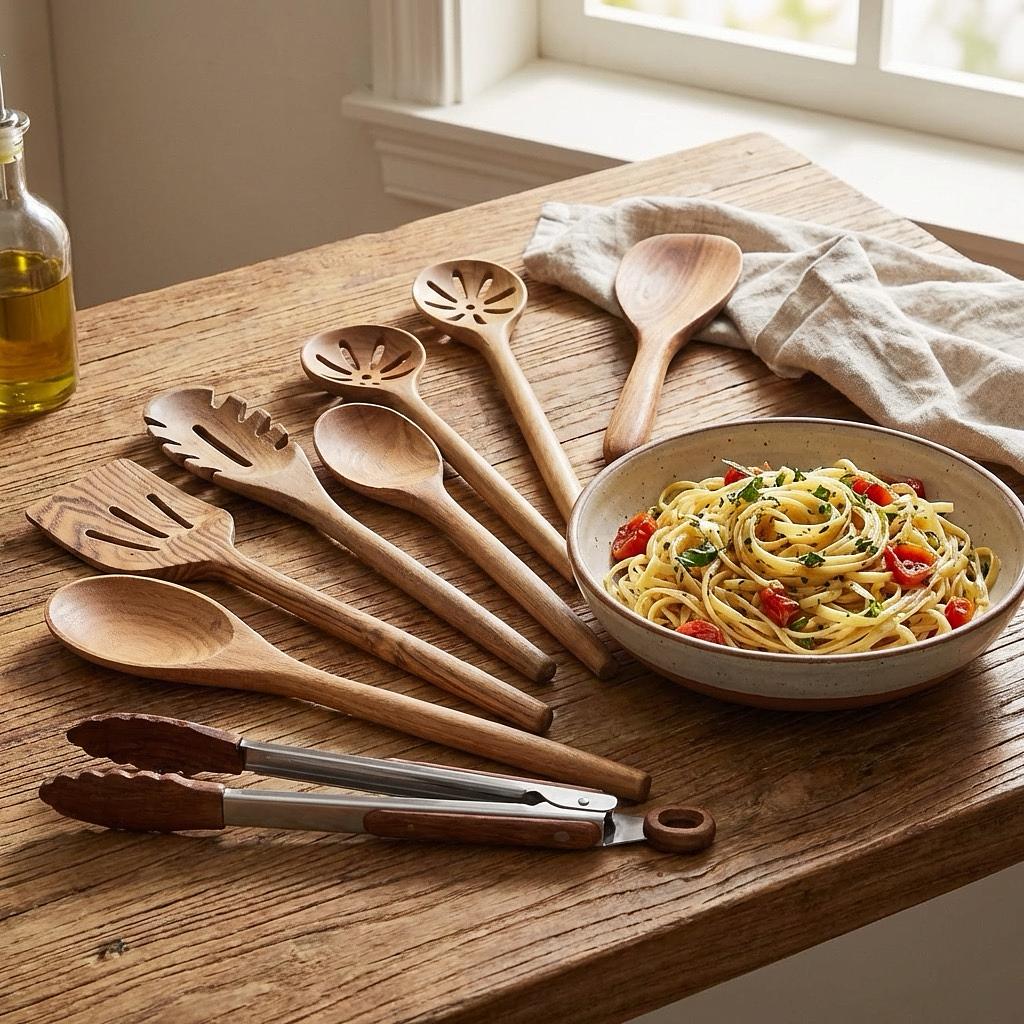 8 Piece Teak Wooden Cooking Spoons Set - Winks Design Studio,LLC