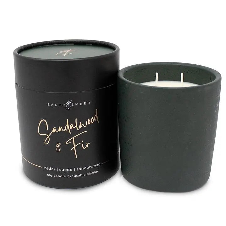Earth &amp; Ember 13 oz sandalwood and fir scented candle from Winks Design Studio, LLC, featuring a warm, earthy candle in a glass jar.