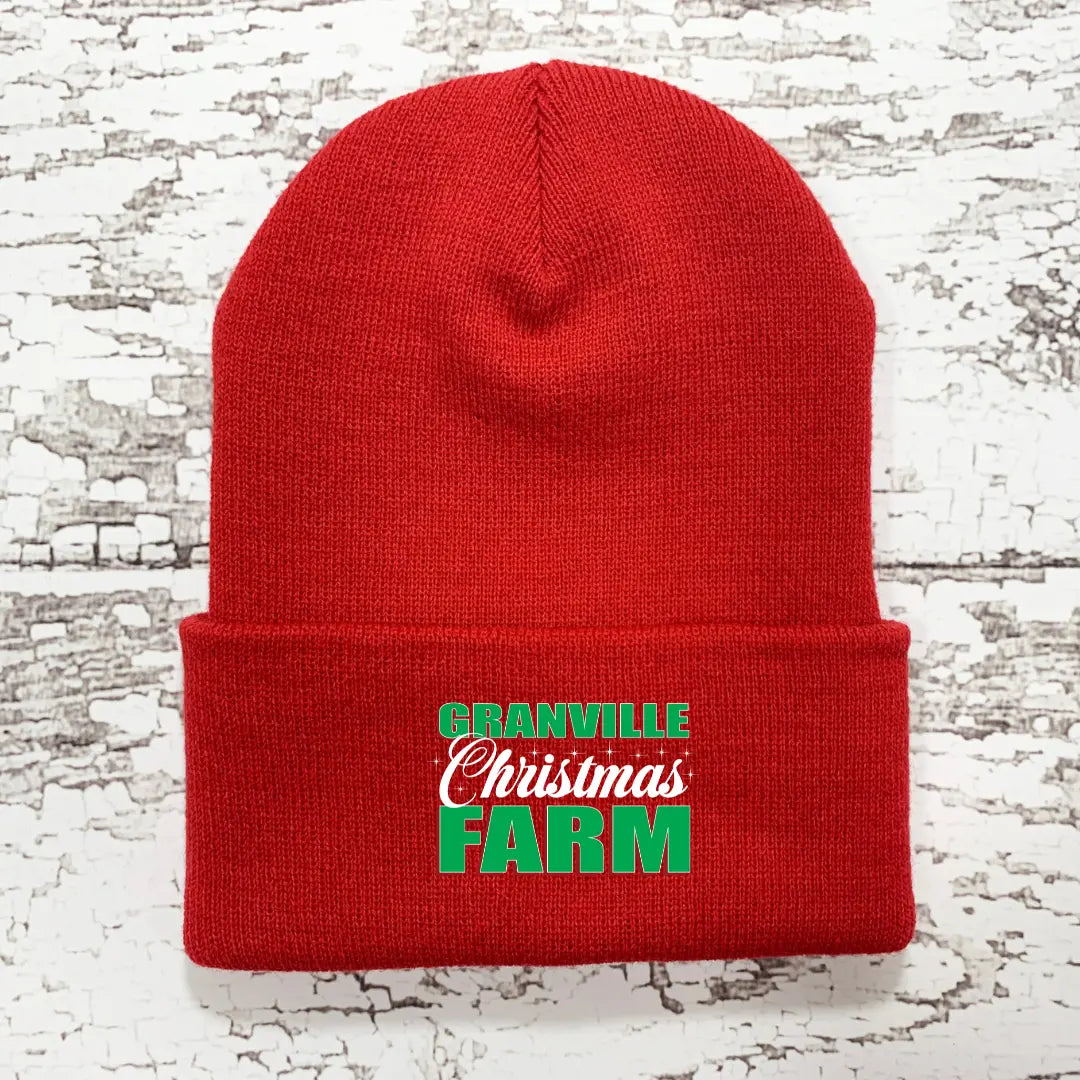 Winks Design Studio LLC Granville Christmas Farm beanie featuring festive holiday knit pattern and cozy knit fabric.