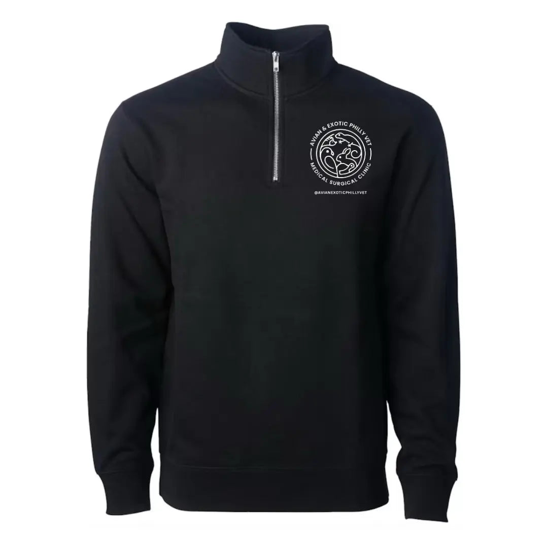 Winks Design Studio Avian Exotic quarter-zip pullover hoodie in vibrant colors, featuring detailed bird-inspired design.