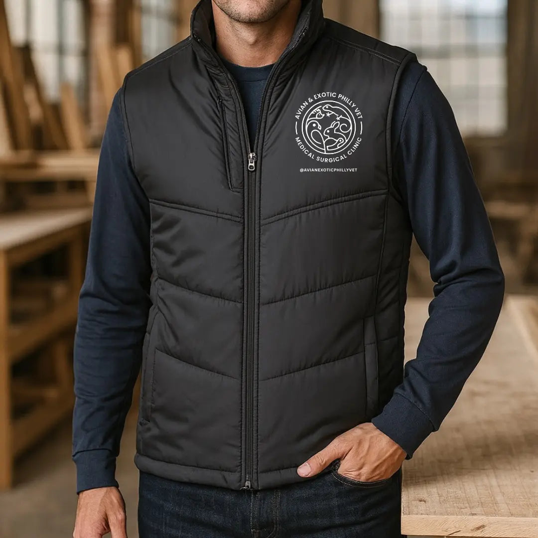 Winks Design Studio Avian Exotic Puffy Vest in vibrant colors, featuring a quilted design and padded for warmth.