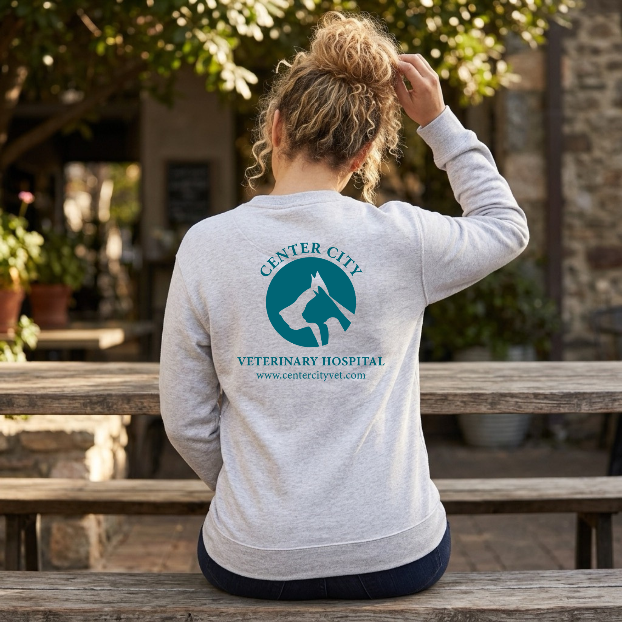 Winks Design Studio Center City Vet crewneck sweatshirt in gray, featuring a comfortable crewneck design and Vet graphic print.