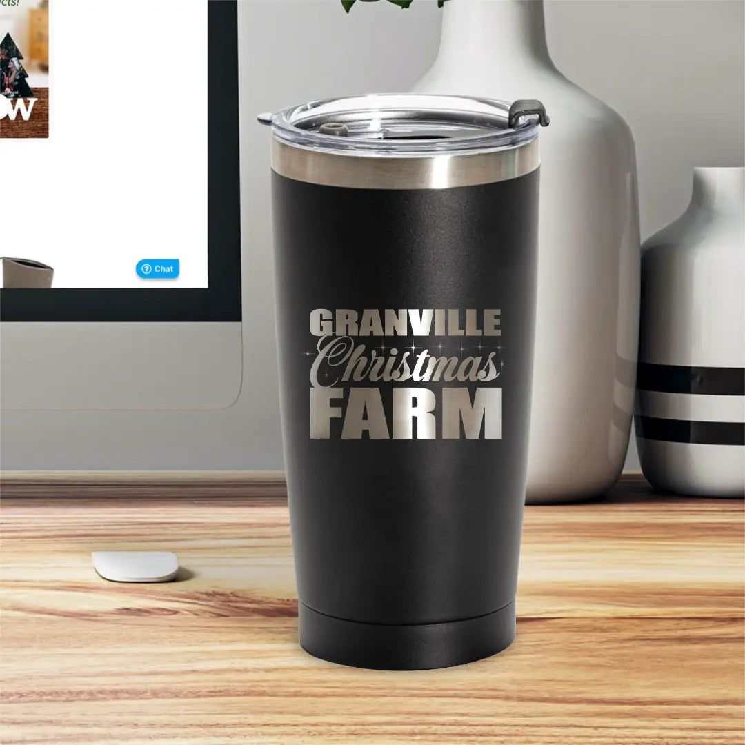 Granville Christmas Farm 20oz tumbler from Winks Design Studio, LLC, featuring festive holiday farm scene on durable drinkware.
