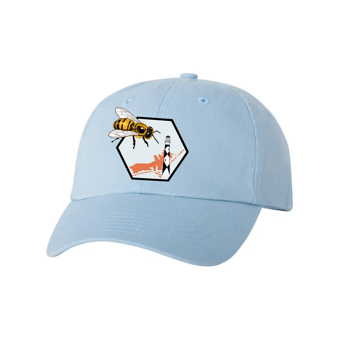 Winks Design Studio LLC Crystal Coast Beekeepers Twill Hat in beige with a wide brim and adjustable strap for sun protection.