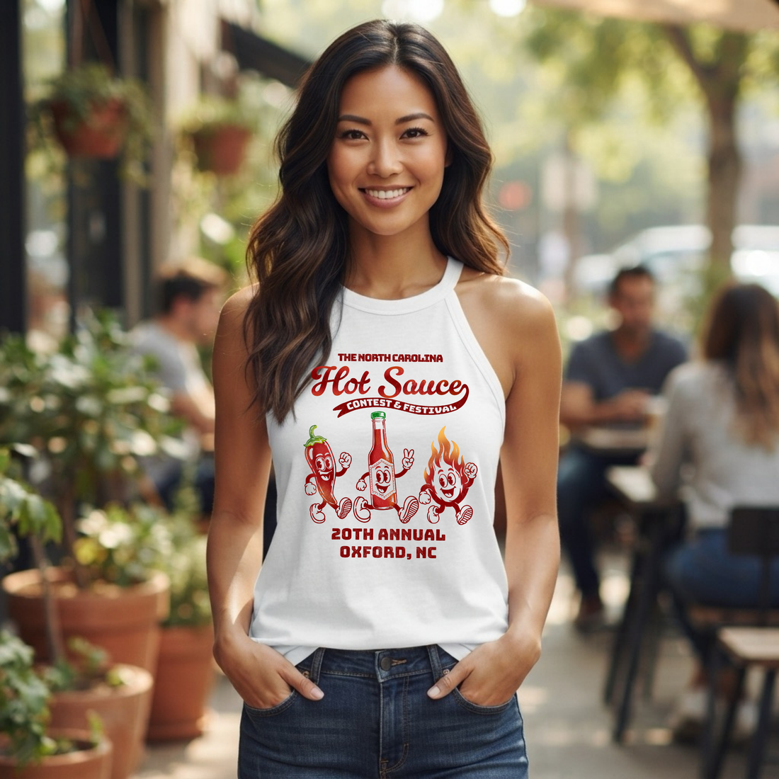 NC Hot Sauce Festival Retro Character Halter Tank