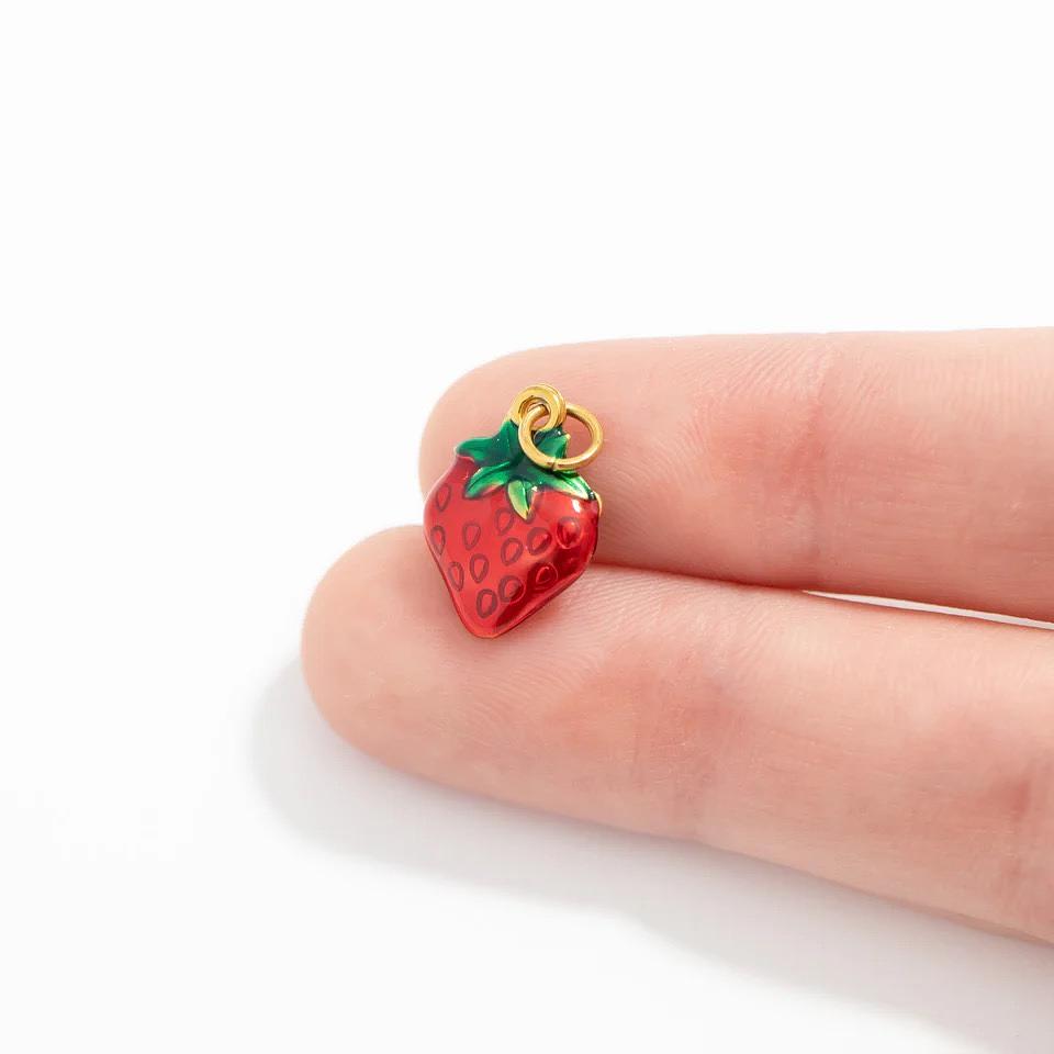 Stainless Steel Epoxy Strawberry Charm