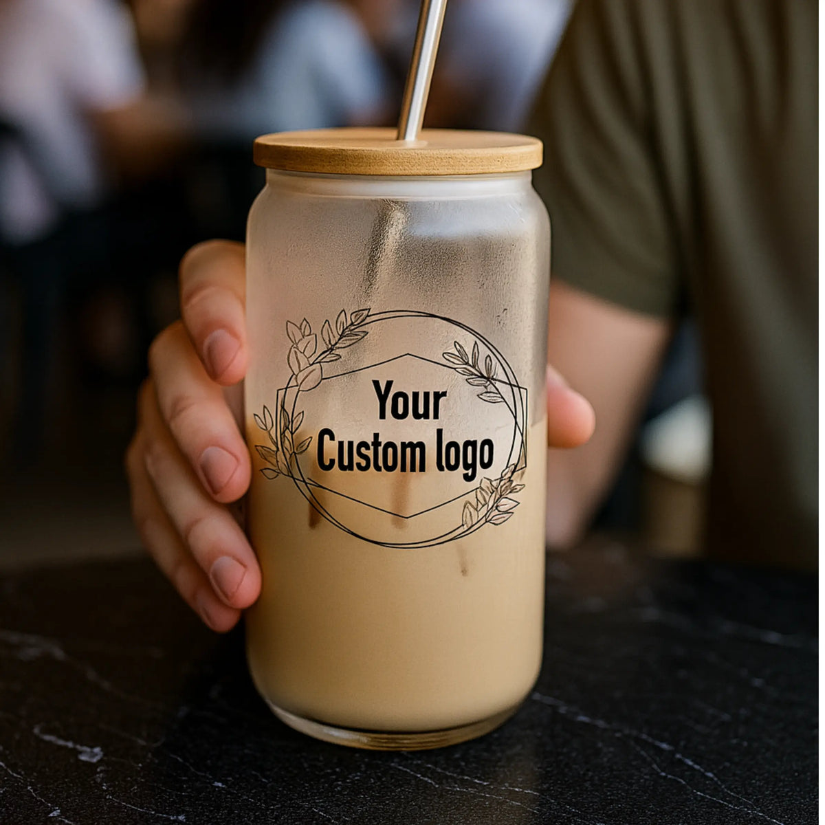 Custom 16oz frosted glass beer can from Winks Design Studio, LLC, showcasing a sleek, textured frosted finish and ample capacity.