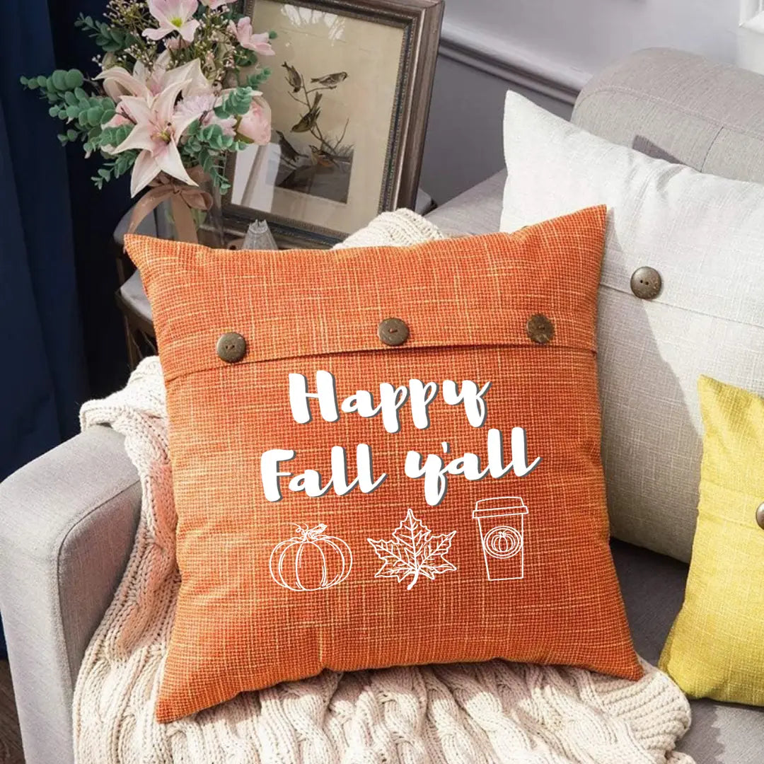 Decorative fall pillow by Winks Design Studio with "Happy Fall Y&