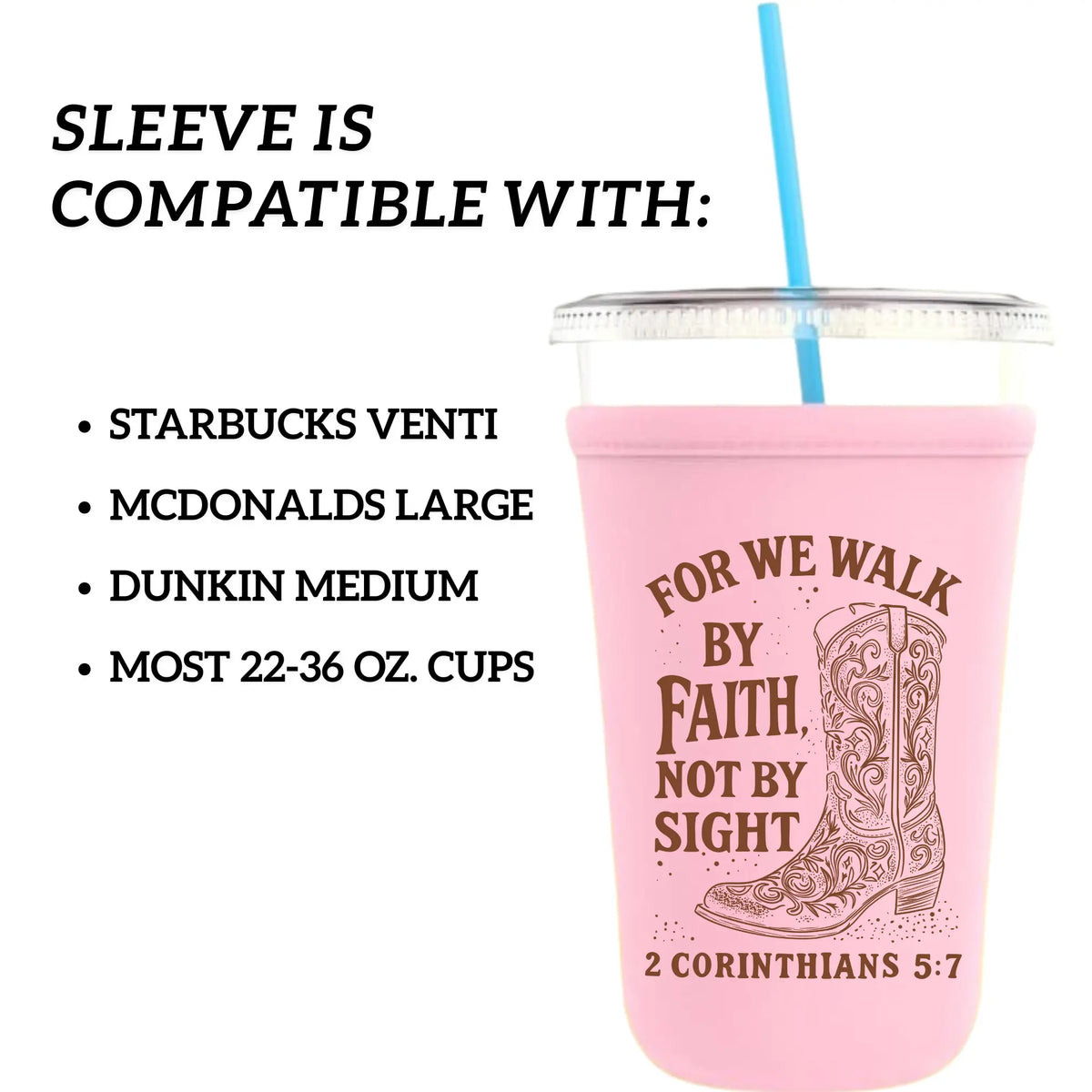 Walk by Faith cup sleeve by Winks Design Studio, LLC, featuring a stylish protective cover for cold beverage cups.