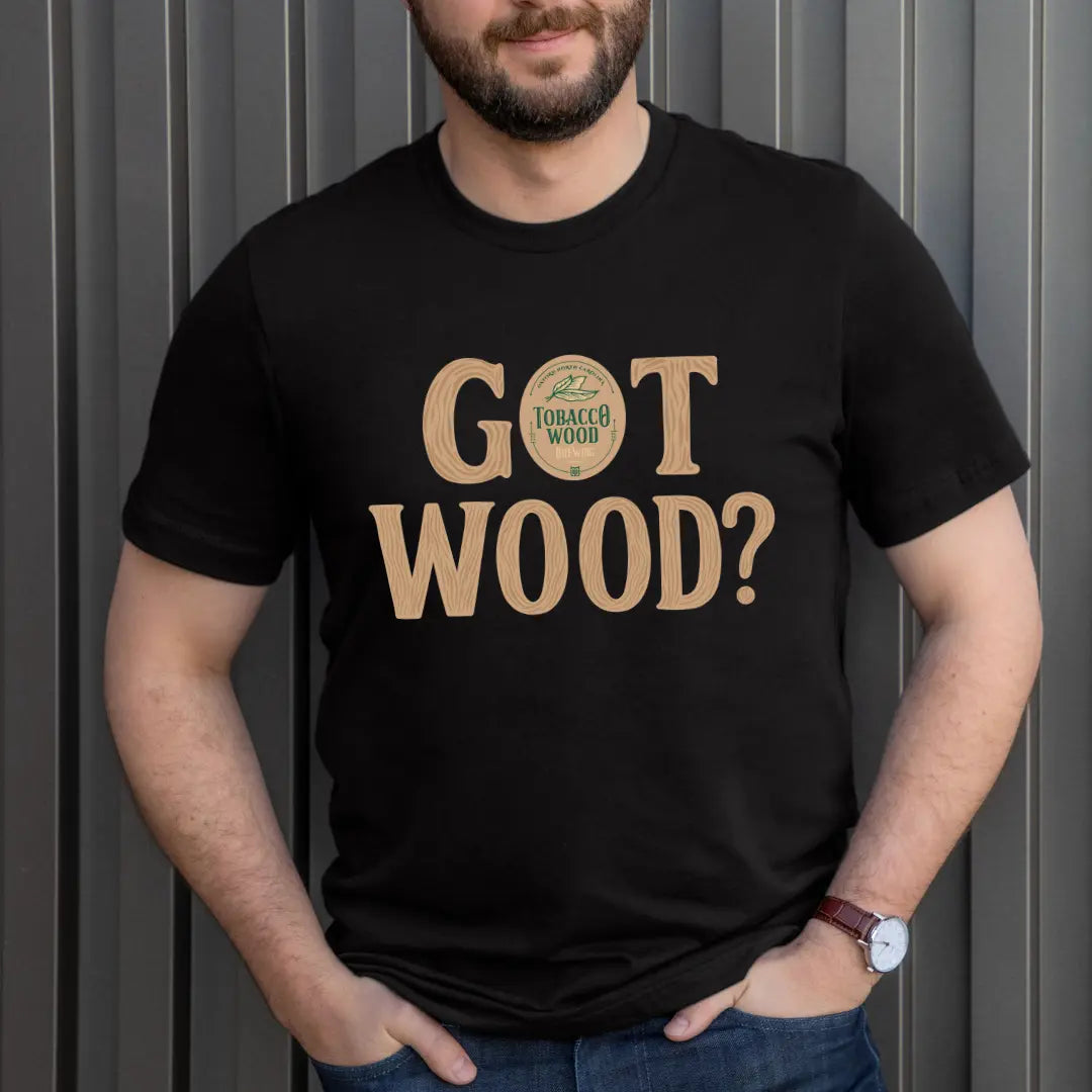 Tobacco Wood Brewing T-shirt by Winks Design Studio, LLC featuring a wood-themed graphic on a casual cotton t-shirt.