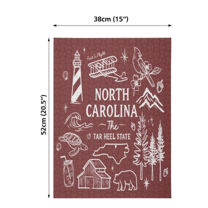North Carolina "Tar Heel State" Wooden Puzzle – 500 Pieces - Winks Design Studio,LLC