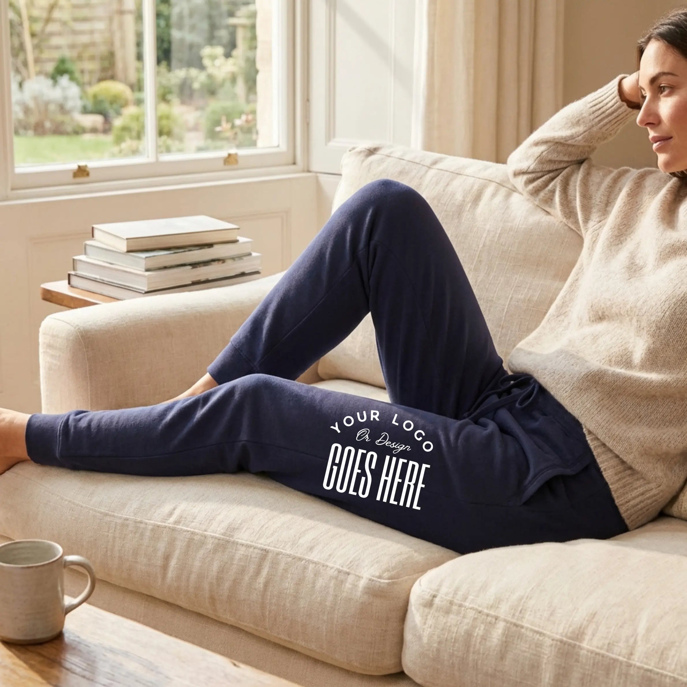Custom Sport-Tek Drive fleece joggers with elastic waistband and tapered fit, featuring Winks Design Studio branding and cotton blend fabric.