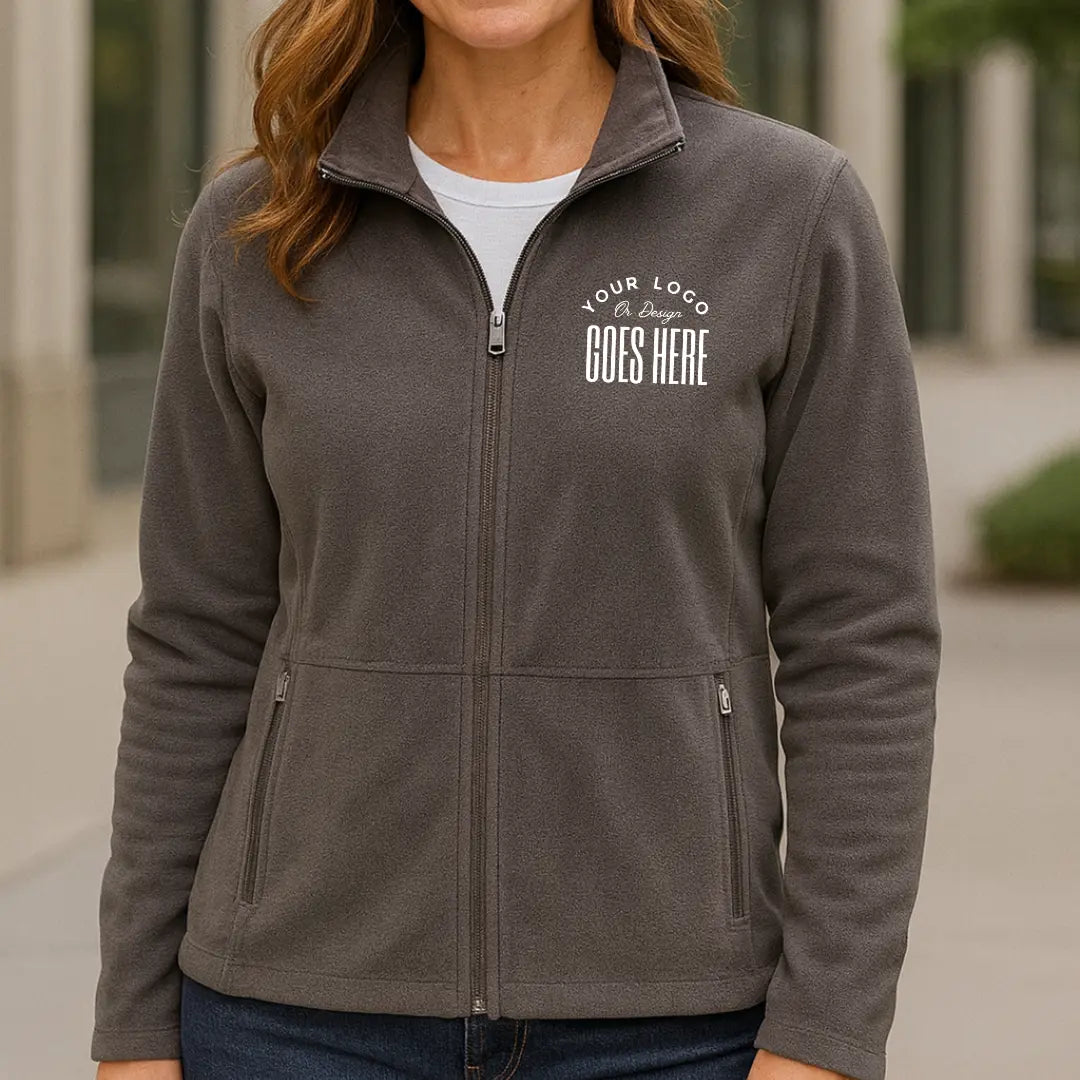 Custom Port Authority Accord Microfleece jacket by Winks Design Studio, LLC, shown in a close-up image highlighting the soft fleece fabric.