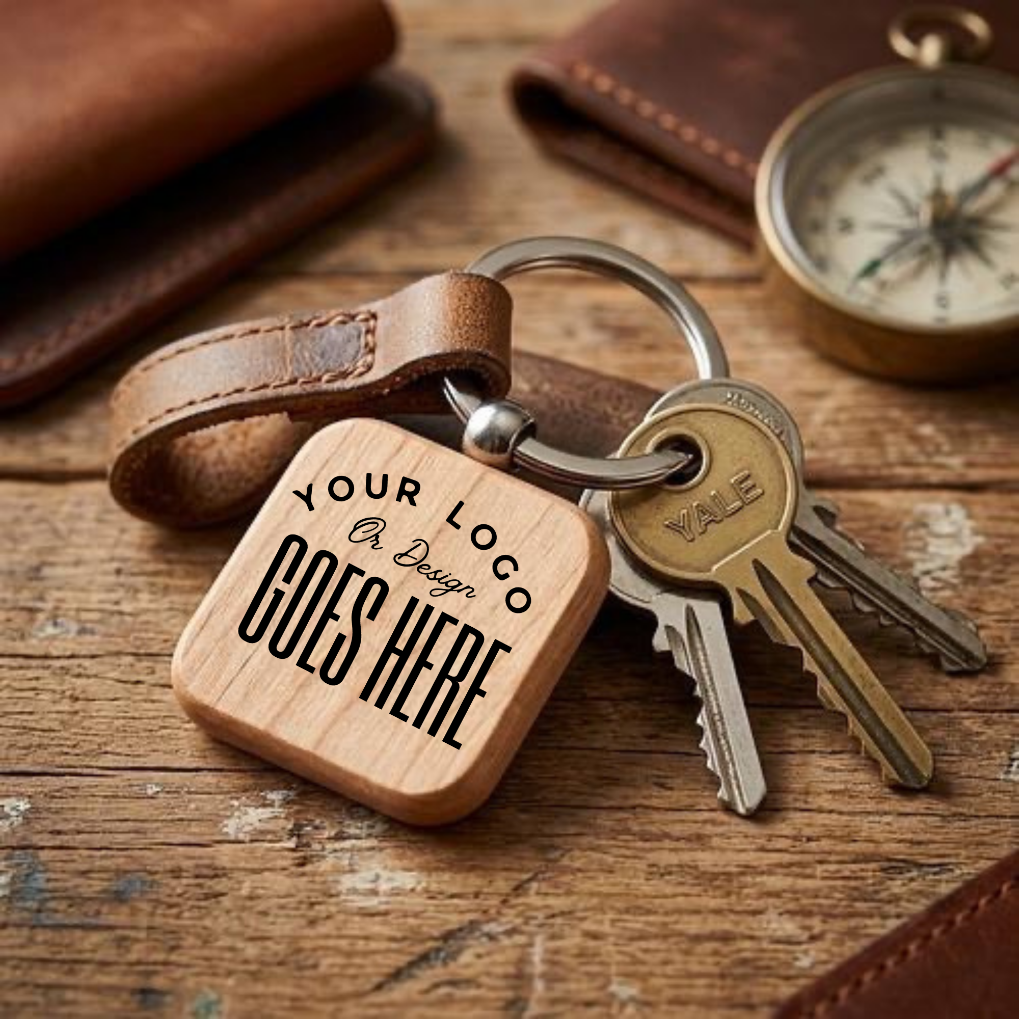 Custom Engraved Square Wooden Keychain