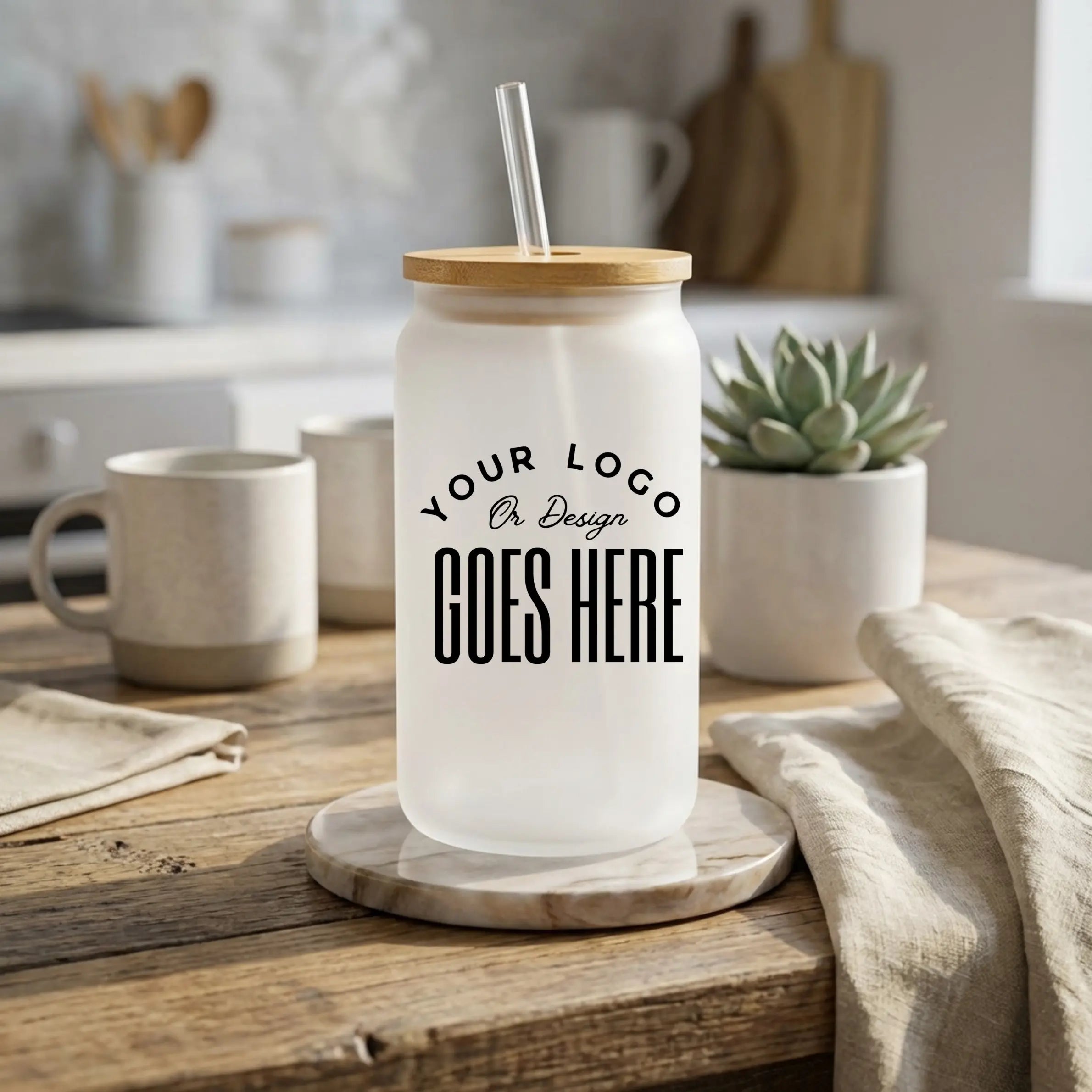 Custom 16oz frosted glass beer can from Winks Design Studio, LLC with a sleek, frosted finish and sturdy design.