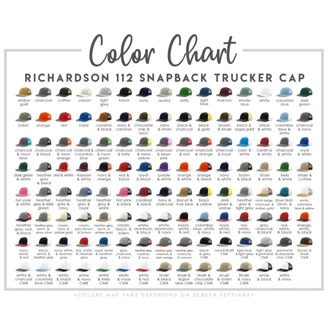 Winks Design Studio LLC custom Richardson 112 snapback trucker hat with structured crown and flat brim, featuring unique design elements.