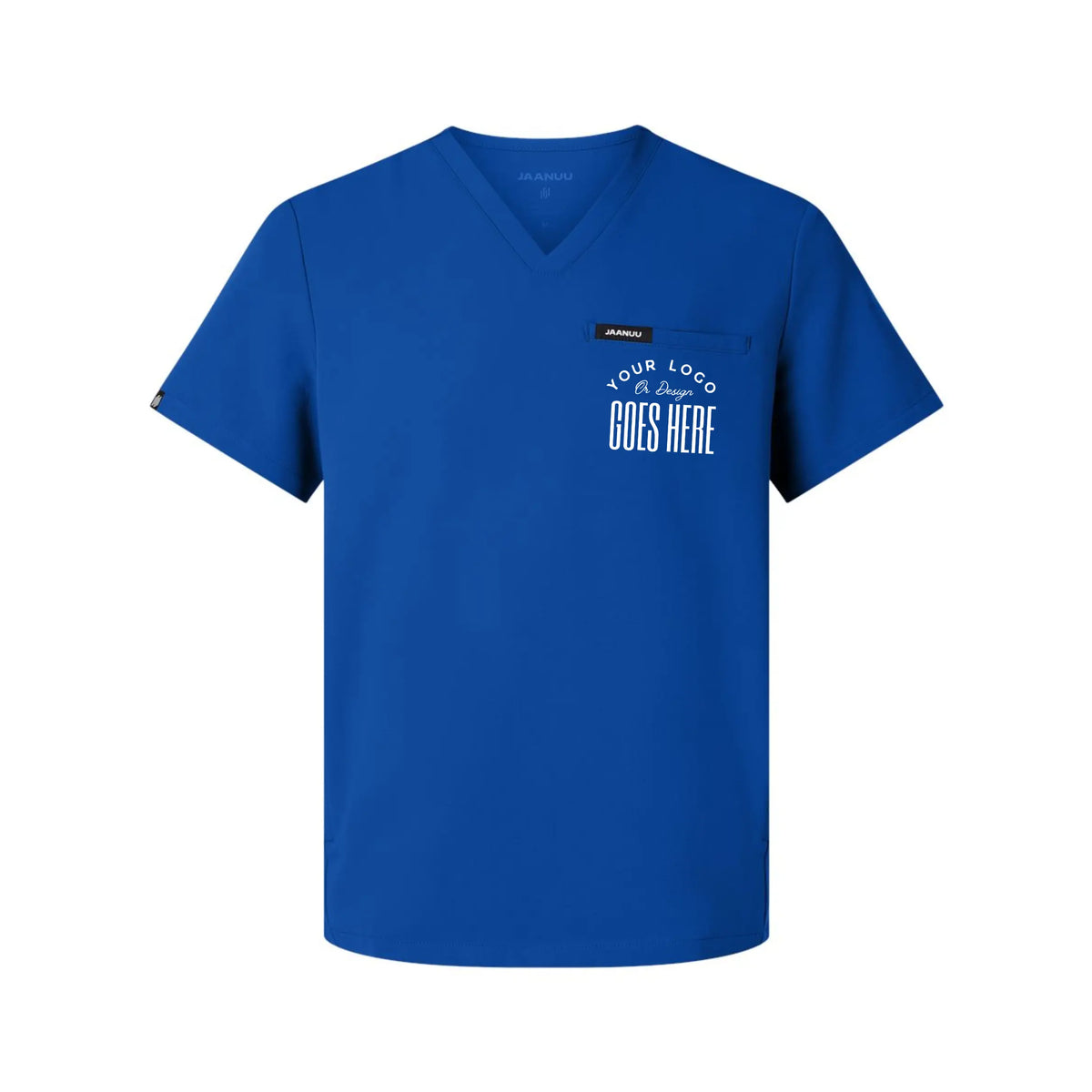 Custom Jaanuu 3-pocket V-neck scrub top by Winks Design Studio, LLC, featuring a professional medical uniform shirt with multiple pockets.