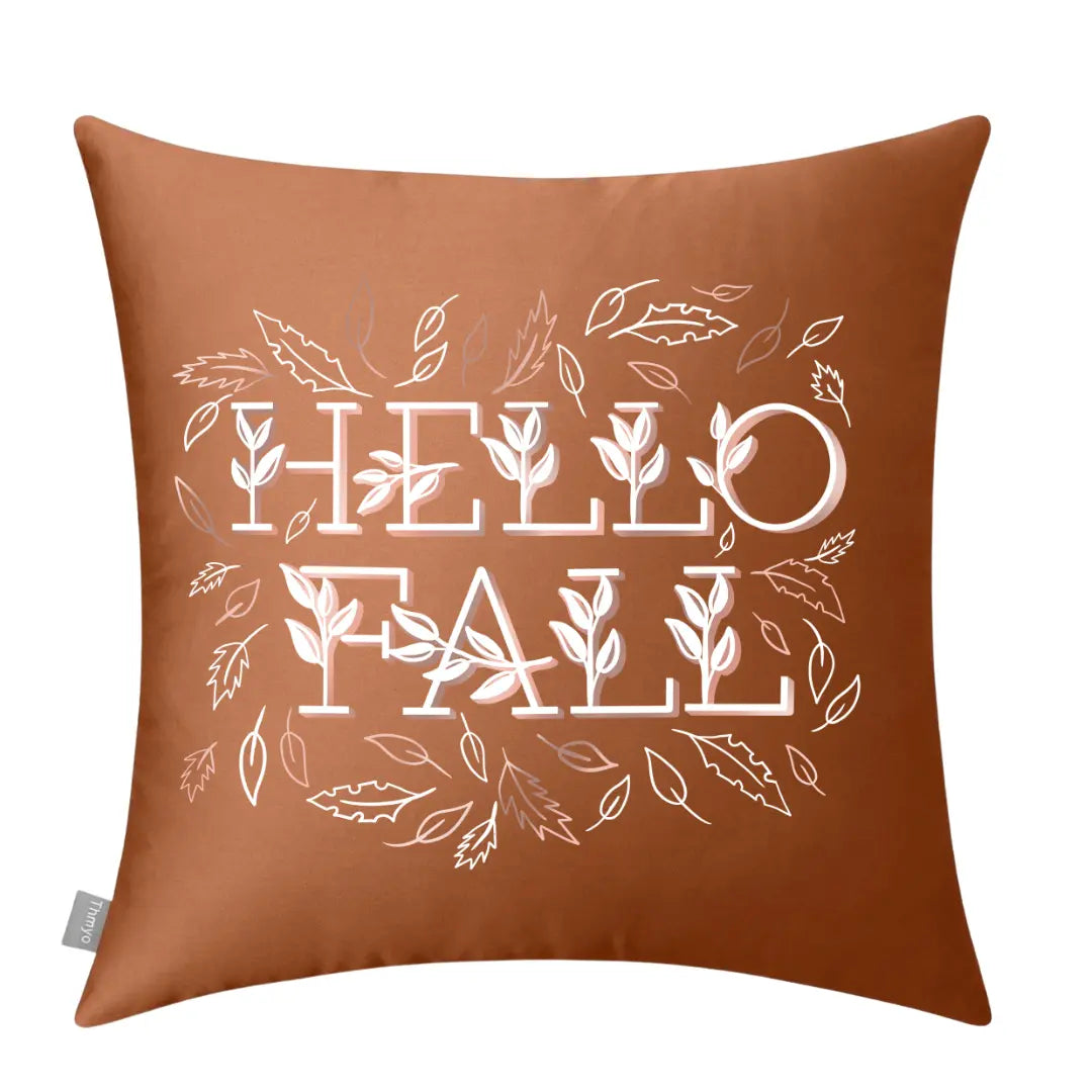 Hello Fall pillow by Winks Design Studio LLC featuring autumn-themed design and cozy fabric, perfect for fall decor.