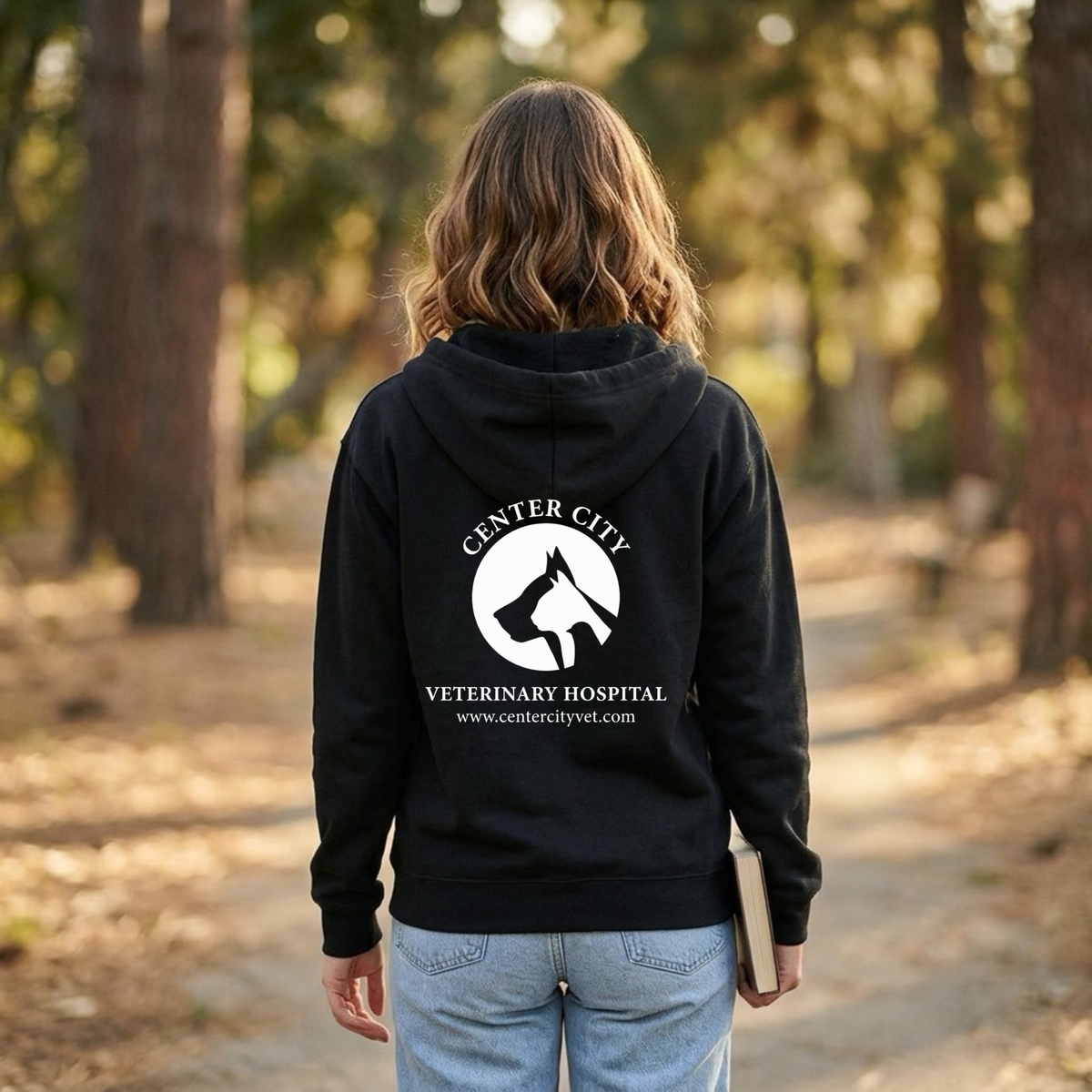 Winks Design Studio Center City Vet full zip hoodie in gray with front pockets and adjustable drawstring hood.