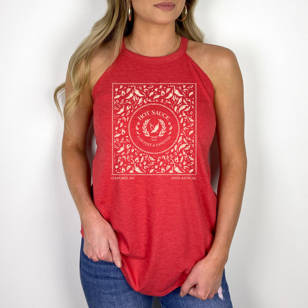 NC Hot Sauce Contest &amp; Festival Pepper Bandana Halter Tank - Winks Design Studio,LLC