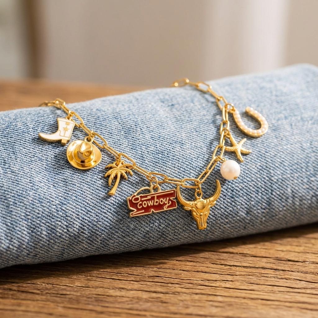 Vintage Rodeo Script Cowboy Charm from Winks Design Studio, LLC, featuring Western enamel jewelry charm with cowboy motif.