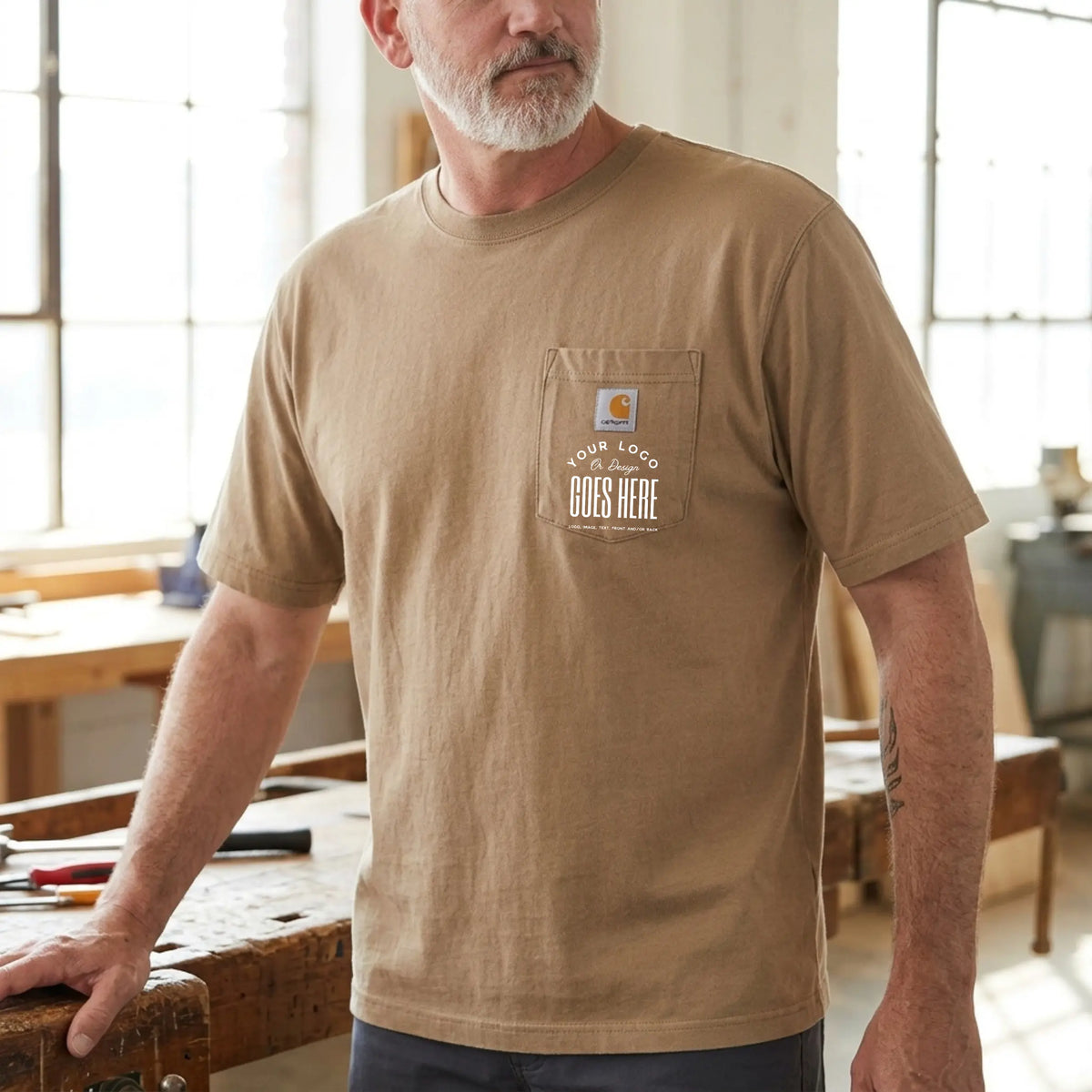 Custom Carhartt K87 pocket T-shirt with personalized design, men&