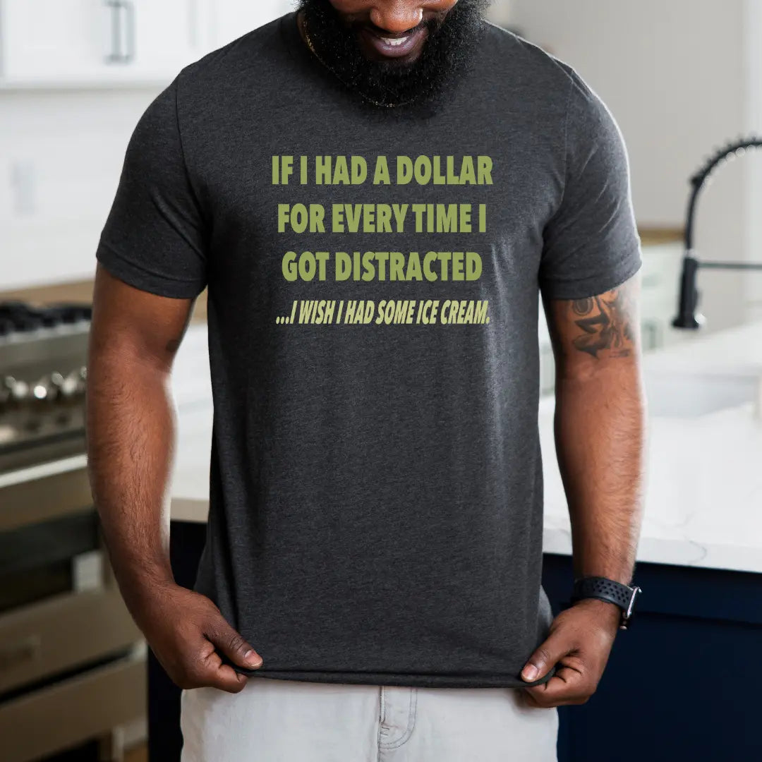 Funny Distracted Thoughts T-shirt by Winks Design Studio featuring a humorous graphic on a casual cotton T-shirt.