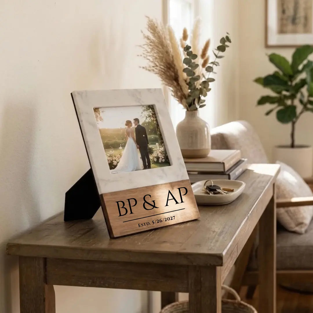 Engravable Marble and Acacia wood Picture Frame 5 x 7 Winks Design Studio,LLC