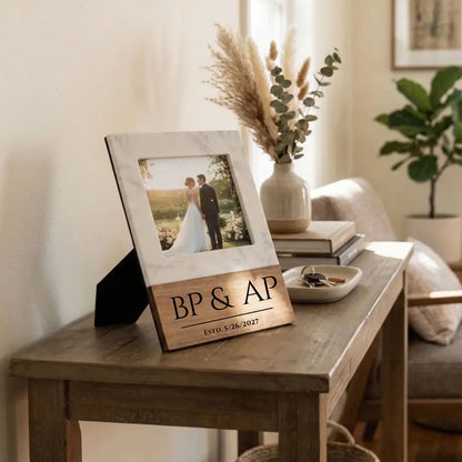 Engravable Marble and Acacia wood Picture Frame 5 x 7 Winks Design Studio,LLC