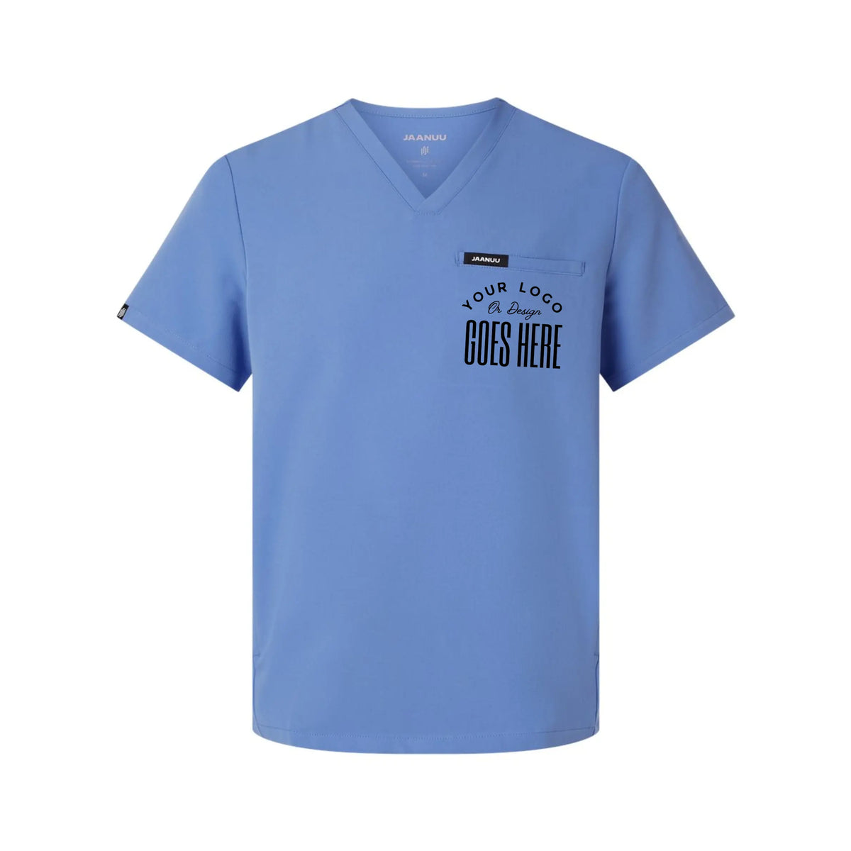 Custom Jaanuu 3-pocket V-neck scrub top by Winks Design Studio, LLC, featuring a professional medical uniform shirt with multiple pockets.
