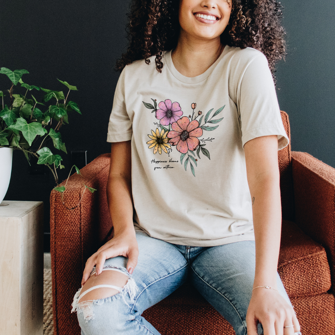 Happiness Blooms From Within T-shirt - Winks Design Studio,LLC