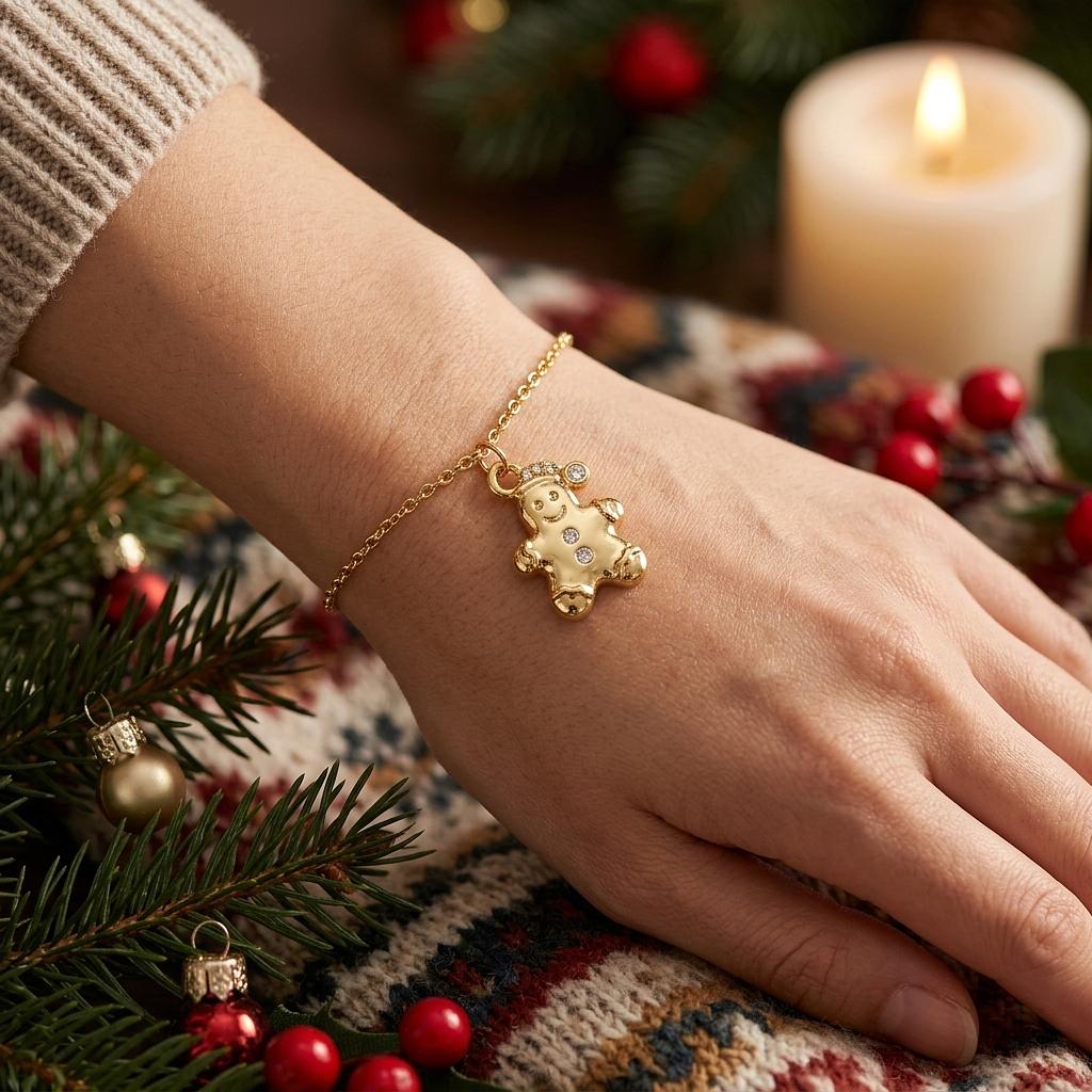 Gold Cubic Zirconia Gingerbread Man - Winks Design Studio,LLC