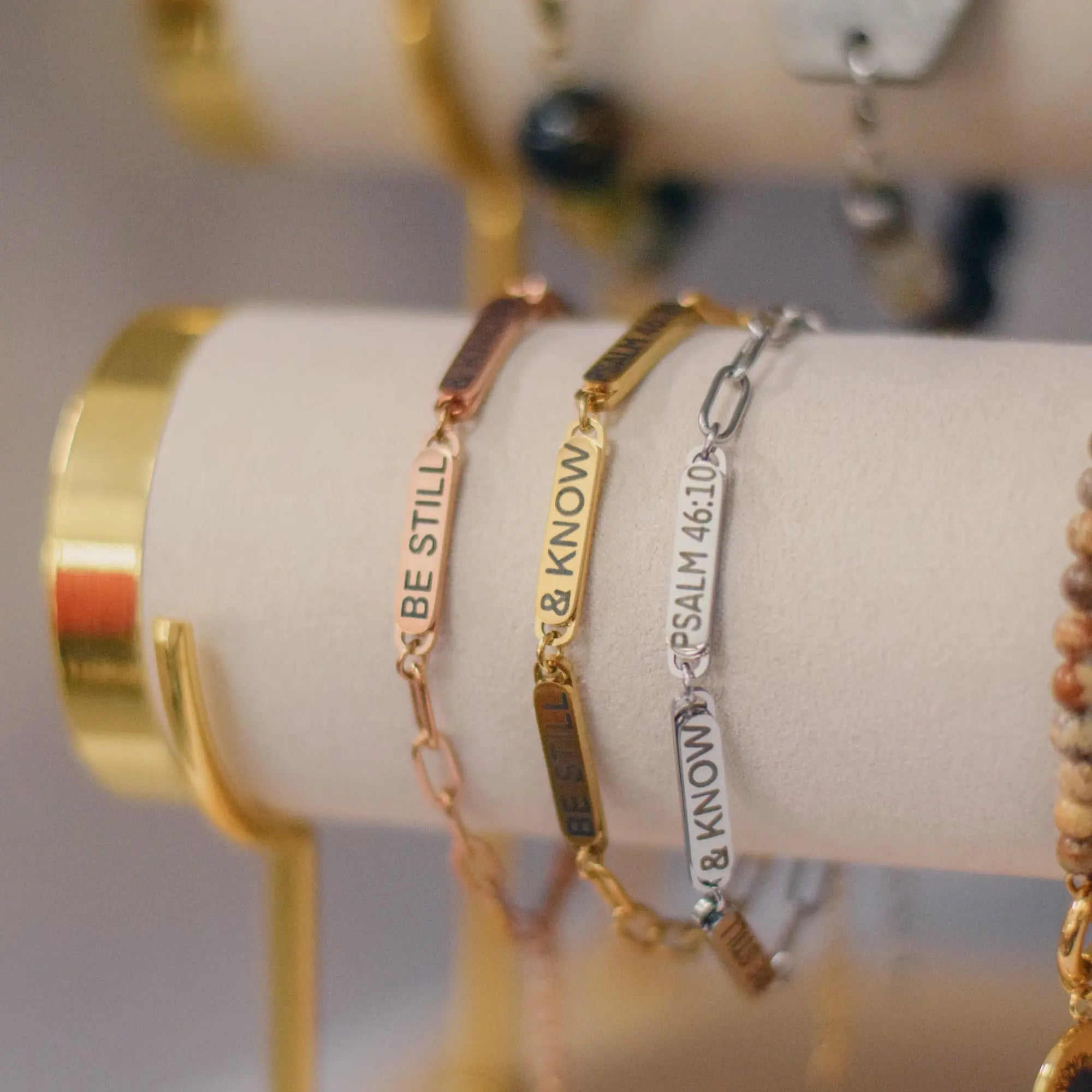Be Still and Know Psalm 46:10 bracelet by Winks Design Studio, LLC, featuring a delicate metal band with engraved inspirational message.