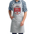 Person wearing a gray apron with a &